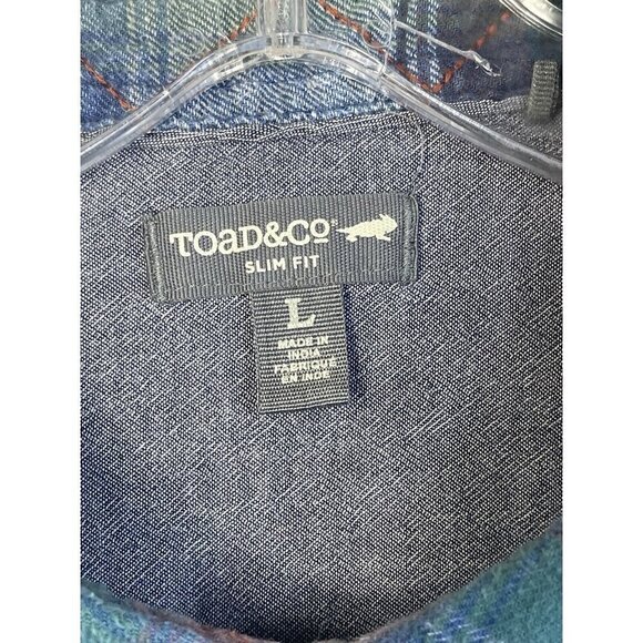 Toad & Co Shirt Men's Size L Blue Plaid Flannel Slim Fit Button Up LS Indigo - Picture 3 of 10